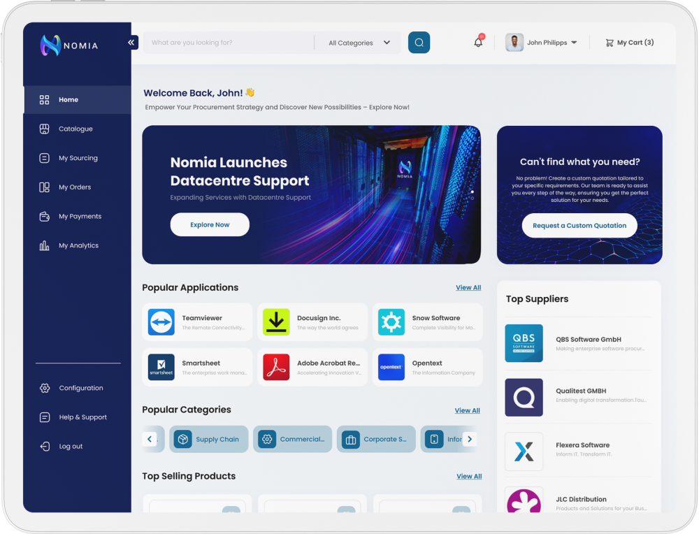 screenshot of nomia procurement dashboard