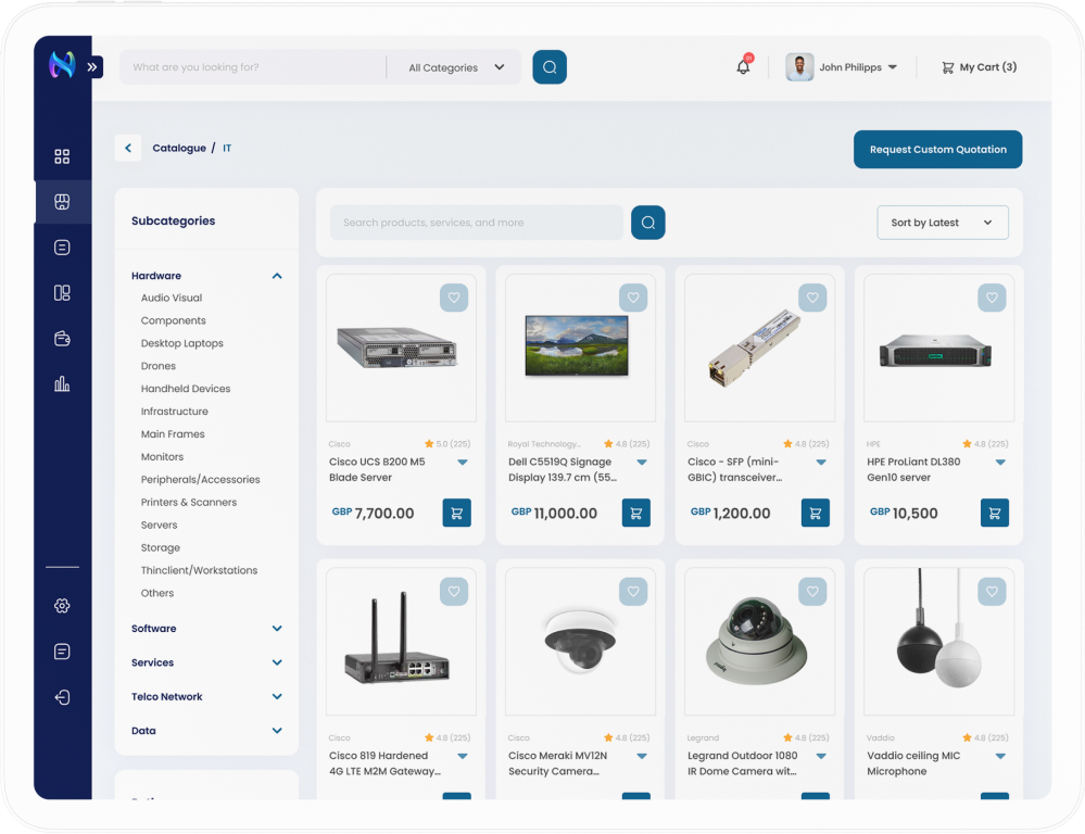 screenshot of procurement product catalogue