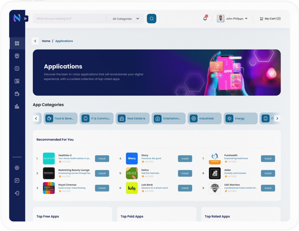 screenshot of procurement applications dashboard